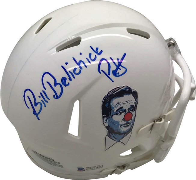 Bill Belichick Signed Roger Goodell Clown Mini Helmet w/ "Pats" Inscription (Beckett/BAS)