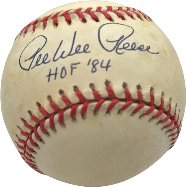 Pee Wee Reese Signed ONL Baseball w/ Rare "HOF 84" Inscription! (Beckett/BAS Guaranteed)
