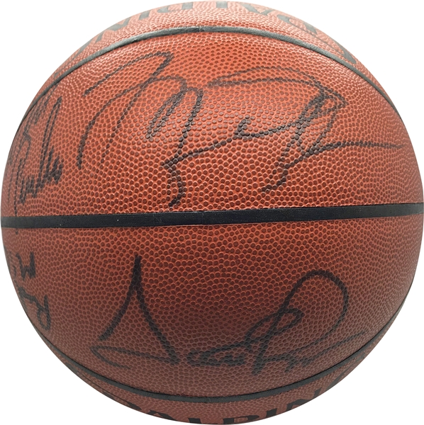 1992-93 NBA Champion Chicago Bulls Team Signed Basketball w/ Jordan/Pippen Display! (JSA) 