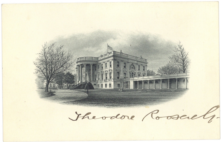 President Theodore Roosevelt Signed 4" x 5.5" White House Engraving (Beckett/BAS)