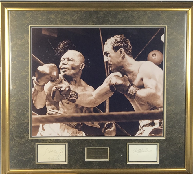 Rocky Marciano & Jersey Joe Walcott Signed 3" x 5" Index Card Framed Display (Beckett/BAS Guaranteed)