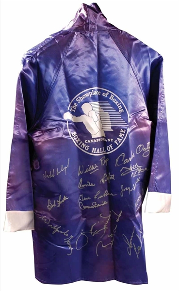 World Boxing Hall of Fame Multi Signed Silk Robe with 13 Sigs Inc. Barkley, Basilio, etc. (PSA/DNA)