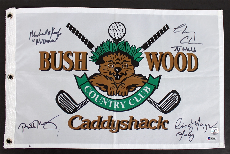 Caddyshack Ultra Rare Signed Bush Wood Golf Flag with Murray, Chase, Morgan & OKeefe (Beckett/BAS)