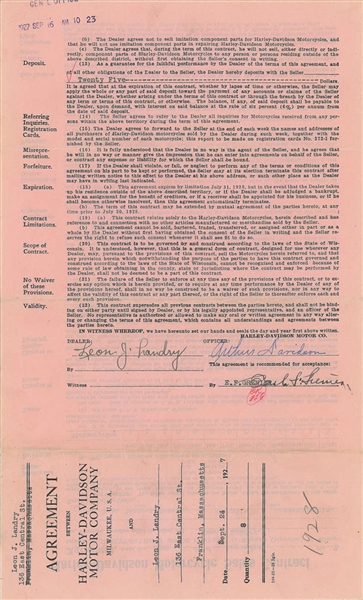 Harley Davidson: Arthur Davidson Signed 1920s Motorcycle Document (Beckett/BAS)