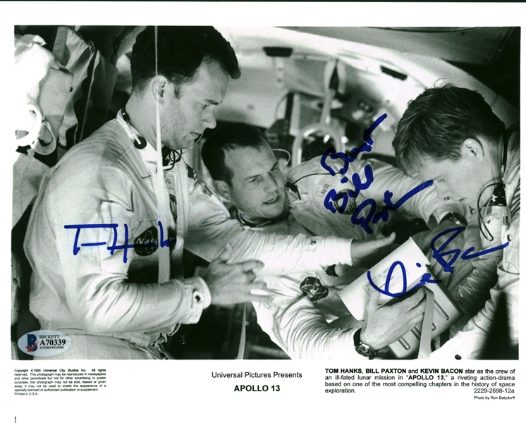 Apollo 13 Rare Cast Signed 8" x 10" Photograph w/ Hanks, Paxton & Bacon! (Beckett/BAS)