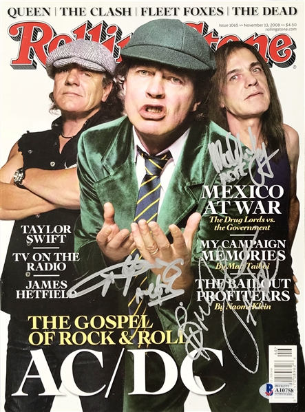 AC/DC Signed Memorabilia Lot w/Rolling Stone Magazine & Trading Card (Beckett/BAS & PSA/DNA)