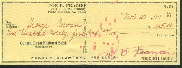 Joe Frazier Signed & Handwritten 1977 Bank Check (JSA)