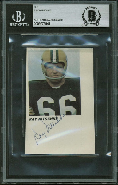 Ray Nitschke Signed 2" x 3.5" Magazine Photograph (Beckett/BAS Encapsulated)