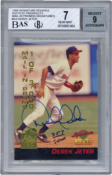 Derek Jeter Signed 1994 Signature Rookies Hottest Prospects #S4 - BGS 7 w/ MINT 9 Auto!