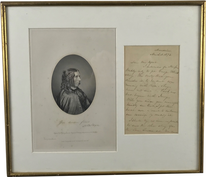 Harriet B. Stowe Signed & Hand Written Letter Framed Display (Beckett/BAS Guaranteed)