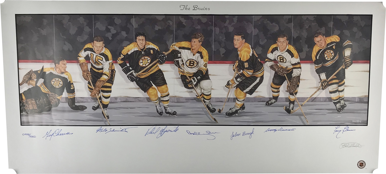 Boston Bruins Hall of Famers Signed 18" x 39" Lithograph w/ Orr, Esposito & Others! (Beckett/BAS Guaranteed)