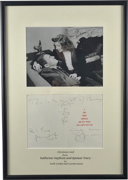 Katherine Hepburn & Spencer Tracy Signed 9" x 6.5" Christmas Card Framed Display (Beckett/BAS Guaranteed)