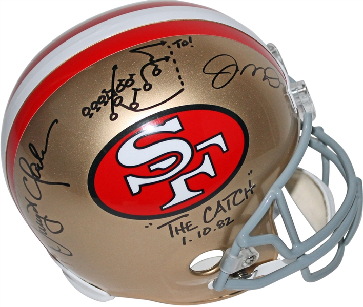 49ers: Joe Montana & Dwight Clark Dual-Signed Full-Sized Helmet w/ Hand-Drawn "The Catch" Play (PSA/DNA)