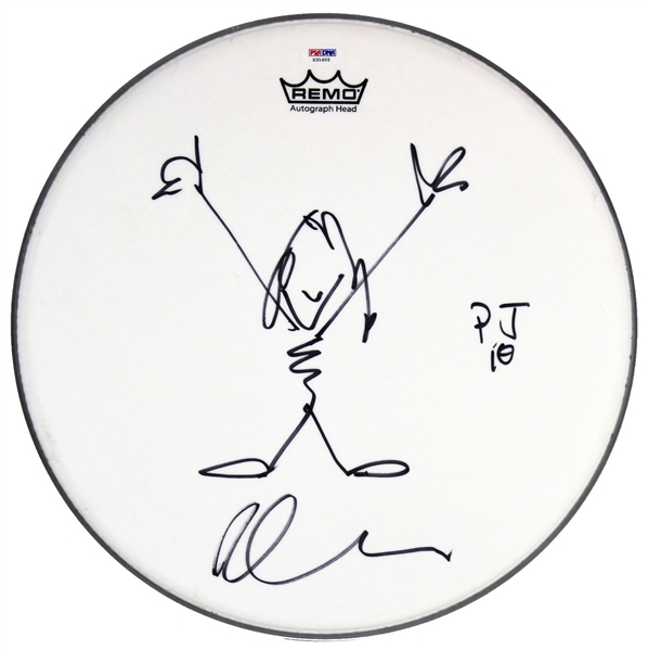 Pearl Jam: Dave Krusen Signed 14-inch Remo Drumhead w/ Hand Drawn Sketch! (PSA/DNA)