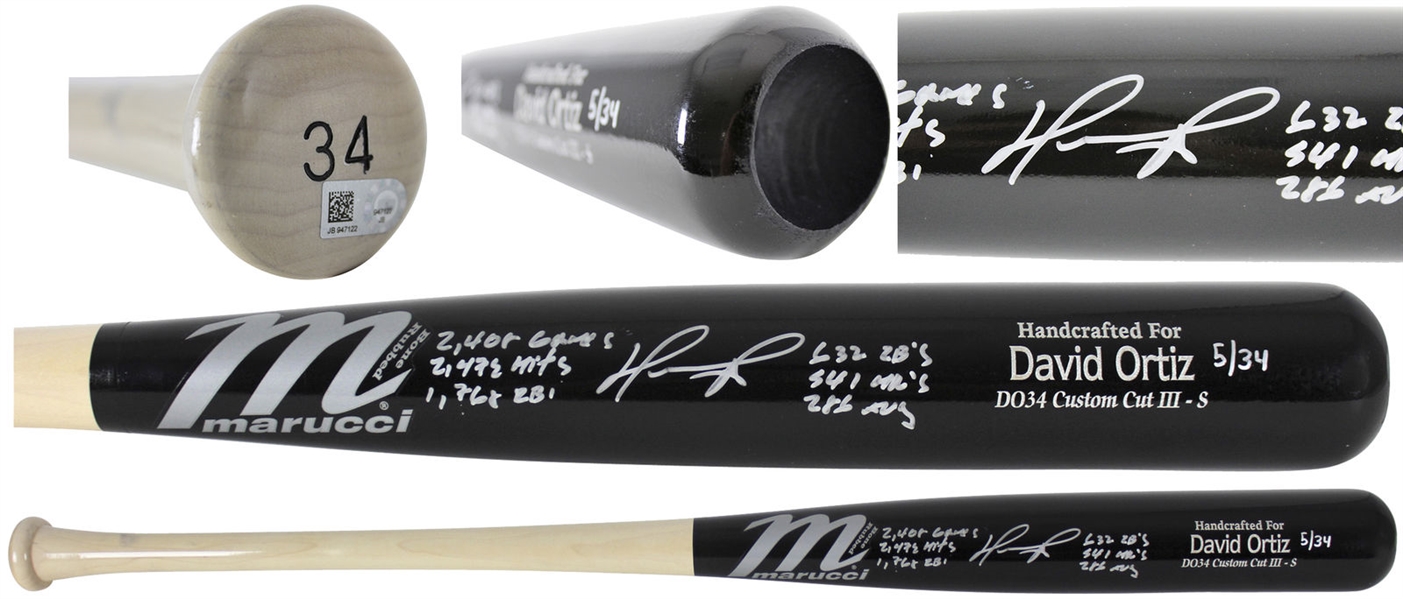 David Ortiz Ltd. Ed. Signed Marucci Personal Model Bat w/ Handwritten Career Stats (MLB)