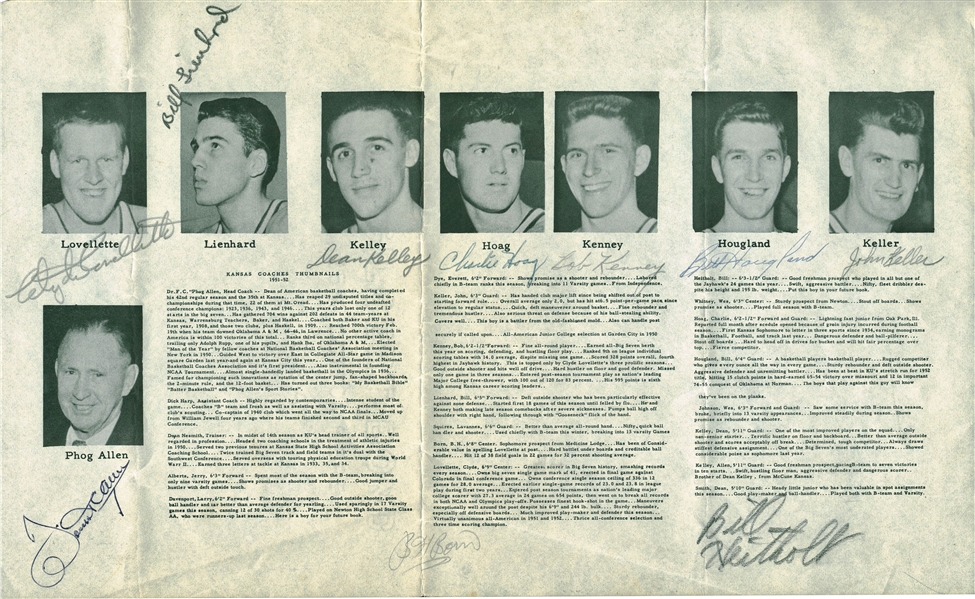 1951-52 NCAA Mens Division I Tournament Champions Kansas Jayhawks Team Signed 8.5" x 14" Program Page w/ Phog Allen! (Beckett/BAS Guar 