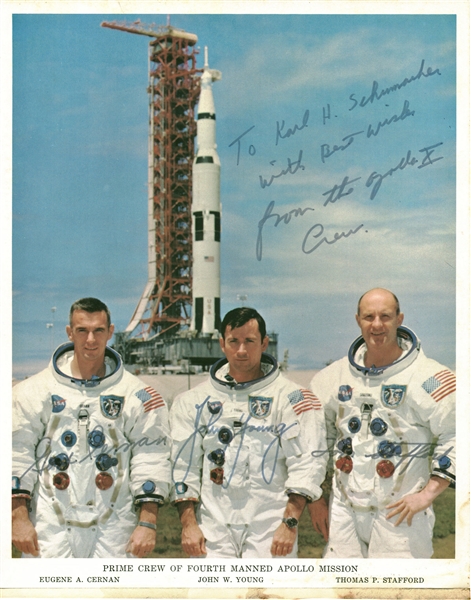 Apollo 10: Eugene Cernan, John Young & Thomas Stafford Crew Signed 8" x 10" NASA Photograph (Beckett/BAS Guaranteed)