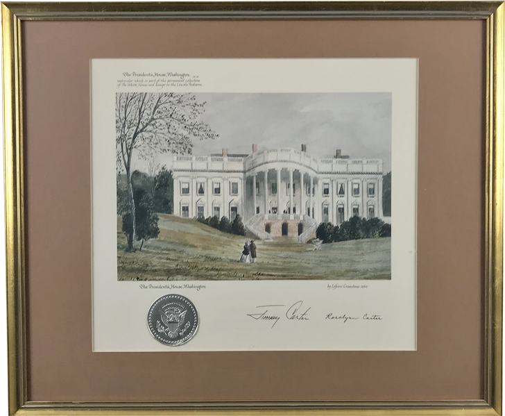 Jimmy & Rosalynn Carter Signed 19.5" x 16" White House Water Color (Beckett/BAS Guaranteed)