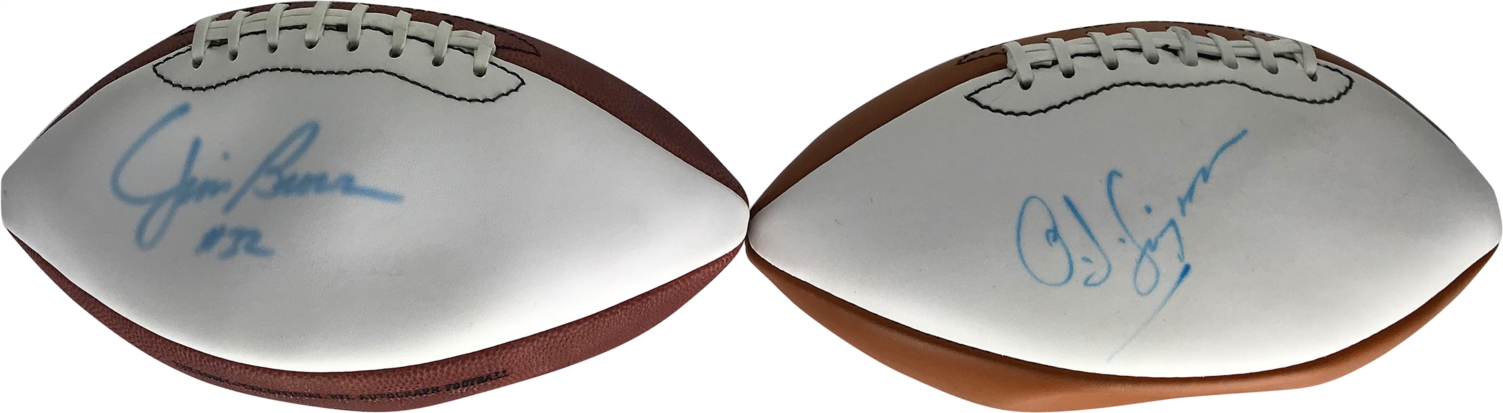 RB Legends Lot of Two (2) Signed White Panel NFL Footballs w/ Jim Brown & OJ Simpson! (Beckett/BAS Guaranteed)