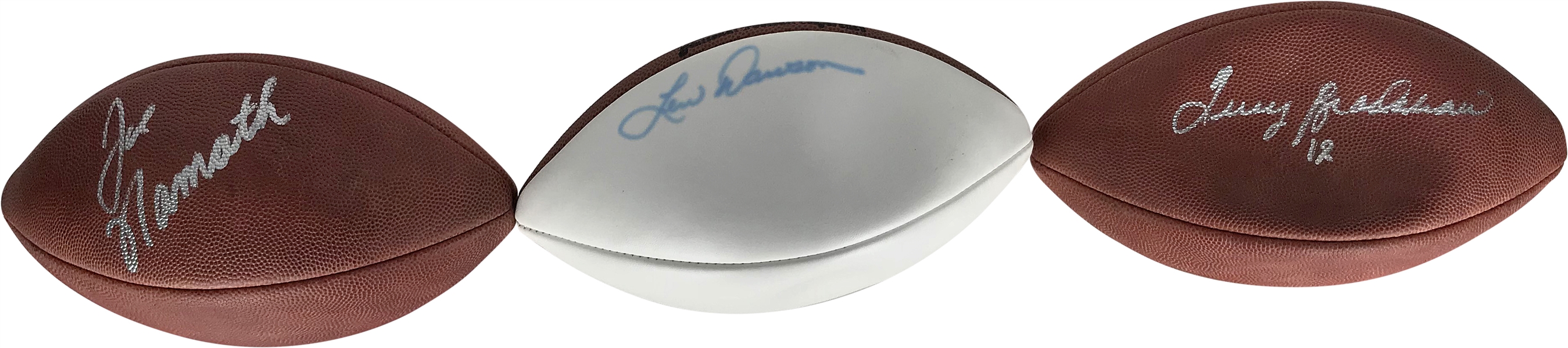 QB legends Lot of Three (3) Signed Footballs w/ Namath, Dawson & Bradshaw! (Beckett/BAS Guaranteed)