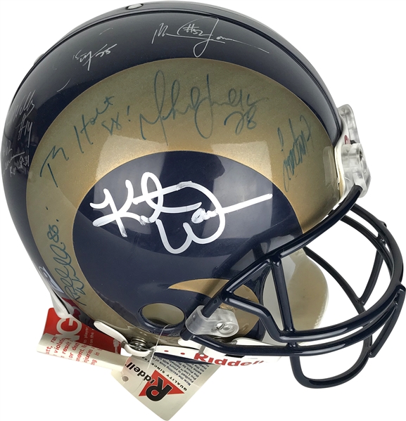 Super Bowl Champion 1999 Rams Team Signed PROLINE Helmet w/ Warner, Bruce & Others! (Beckett/BAS Guaranteed)