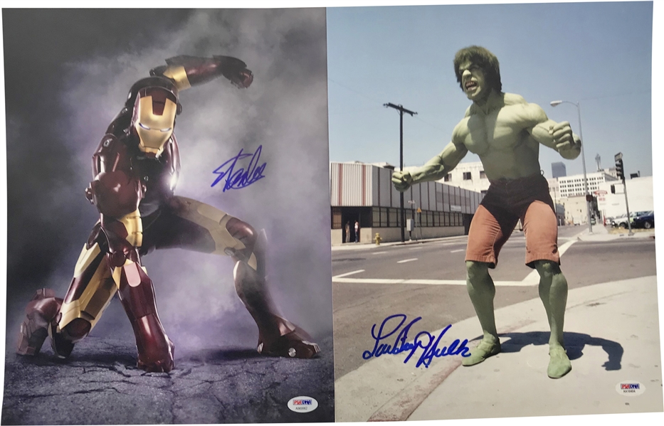 Stan Lee & Lou Ferrigno Lot of Two (2) Signed 11" x 14" Photographs (PSA/DNA)