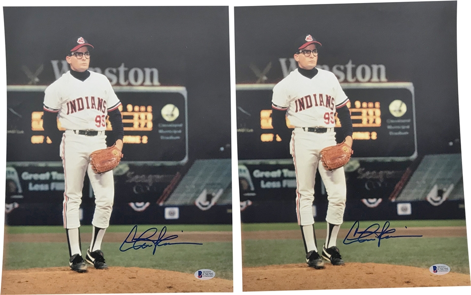 Charlie Sheen Lot of Two (2) Signed 11" x 14" Major League Photographs (Beckett/BAS)