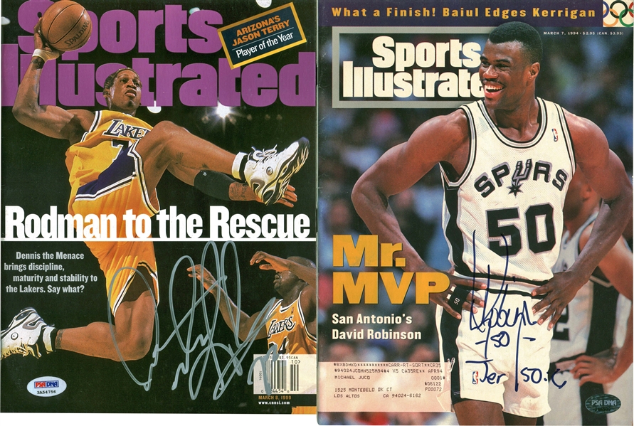 Lot of Four (4) NBA Stars Signed Sports Illustrated Magazines w/ Rodman & Robinson! (PSA/DNA)