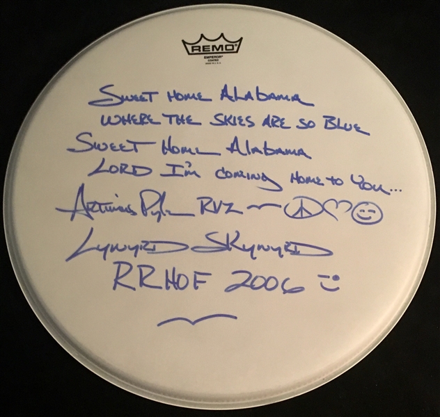 Lynyrd Skynyrd: Artimus Pyle Signed 14" Drumhead with Elaborate Inscriptions (BAS/Beckett Guaranteed)