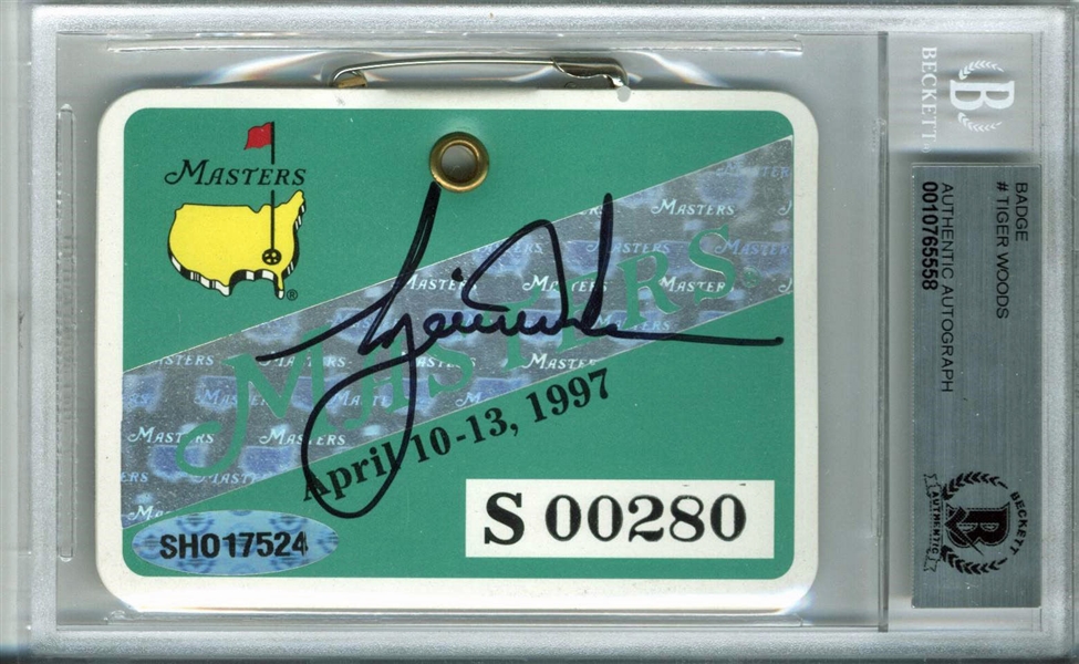Tiger Woods Signed 1997 Masters Badge (Masters Win) - Beckett/BAS Graded MINT 9!