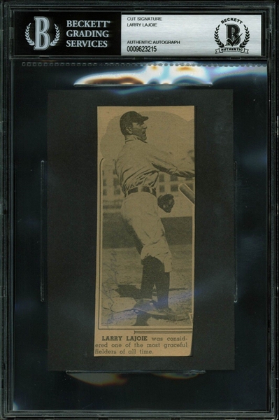 Napoleon "Larry" Lajoie Signed 2.25" x 5.5" Newspaper Photo Clipping (BAS/Beckett Encapsulated)