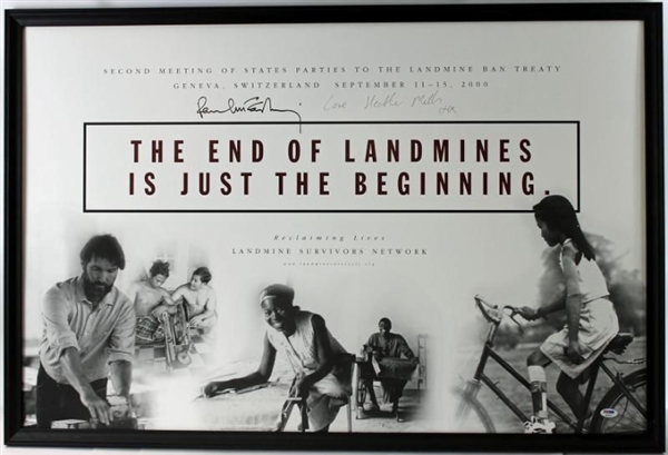 The Beatles: Paul McCartney & Heather Mills Signed & Framed 27"x40" Landmine Ban Treaty Poster (PSA/DNA)