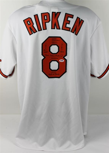 Cal Ripken, Jr. Full Name Signed & Inscribed Orioles Stat Jersey (PSA/DNA)