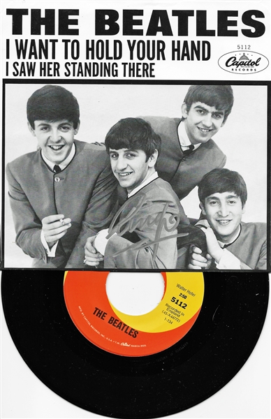 The Beatles: Ringo Starr Signed "I Want to Hold Your Hand" 7-Inch Album Single (PSA/DNA)