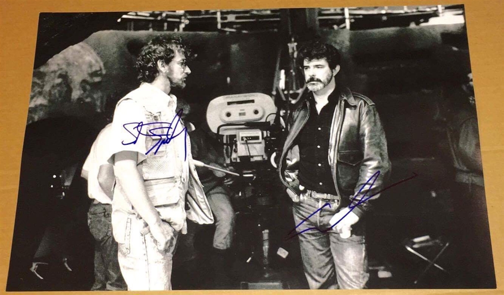 Directing Legends: Steven Spielberg & George Lucas Signed 12" x 18" Photo (BAS/Beckett Guaranteed)