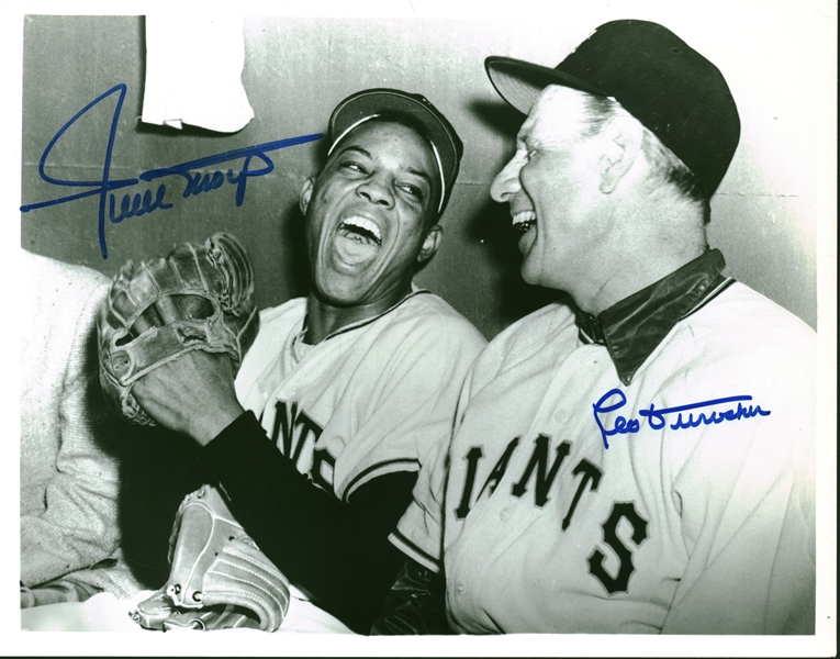 NY Giants: Willie Mays & Leo Durocher Dual Signed 8" x 10" Photograph (Beckett/BAS)