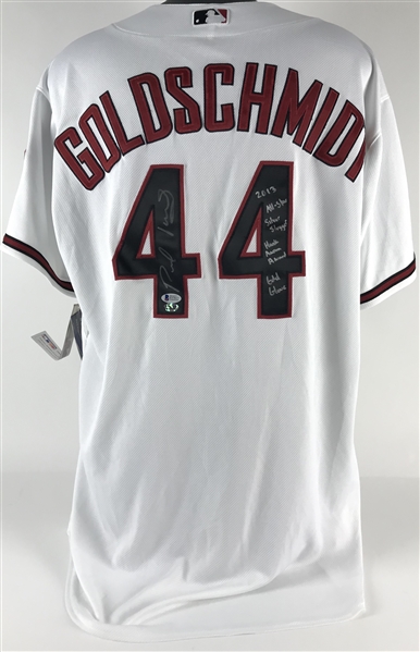 Paul Goldschmidt Uniquely Signed Diamondbacks Home Jersey with Inscriptions & Signing Pic (Beckett/BAS)