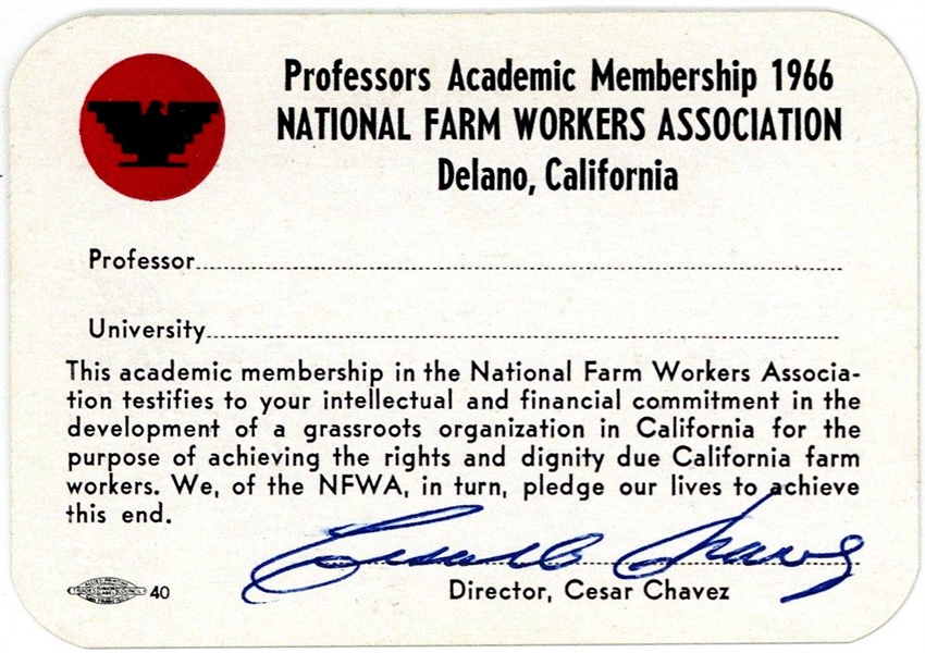 Cesar Chavez Signed National Farm Workers Membership Card (Beckett/BAS)