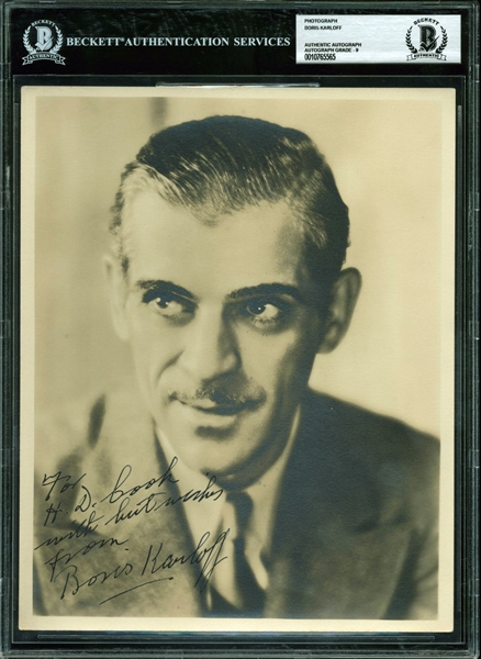 Rare Boris Karloff Signed 8" x 10" Black & White Photograph (BAS/Beckett Graded MINT 9)