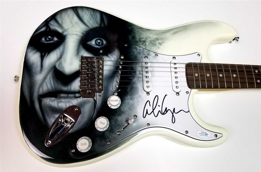 Alice Cooper Signed Strat Style Guitar with Custom Airbrush Artwork! (ACOA LOA)