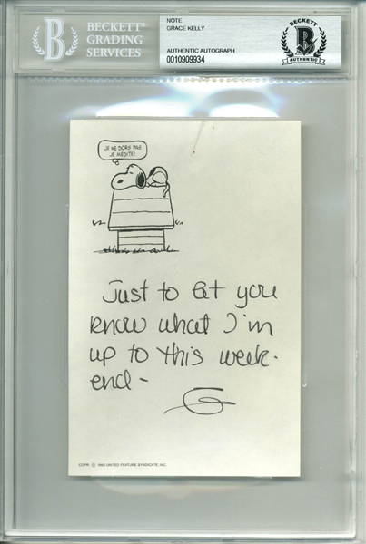 Grace Kelly Handwritten & Signed Note (Beckett/BAS Encapsulated)