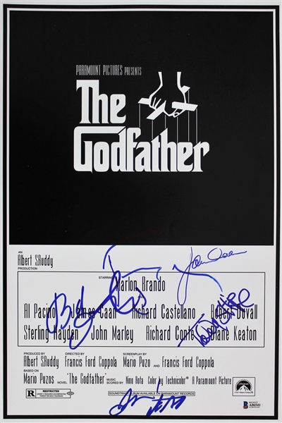 "The Godfather" Phenomenal Cast Signed 12" x 18" Movie Poster with Pacino, Coppola, etc. (6 Sigs)(Beckett/BAS)