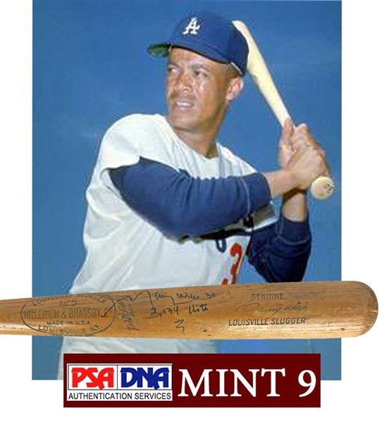 Maury Wills Rare Game Used & Signed 1961-63 K55 Baseball Bat PSA/DNA GU 9!