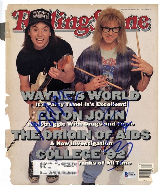 Waynes World: Mike Myers & Dana Carvey Signed Rolling Stone Magazine Cover (Beckett/BAS)