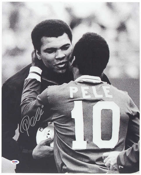 Pele Signed 16" x 20" Photograph w/ Muhammad Ali! (PSA/DNA)