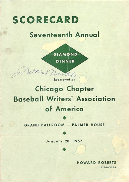 Mickey Mantle Signed 1957 Baseball Writers Association of America Program (JSA)