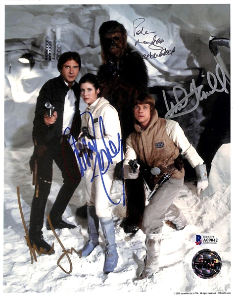 Star Wars: Carrie Fisher, Harrison Ford, Mark Hamill & Peter Mayhew Signed 8" x 10" Photograph (Beckett/BAS)