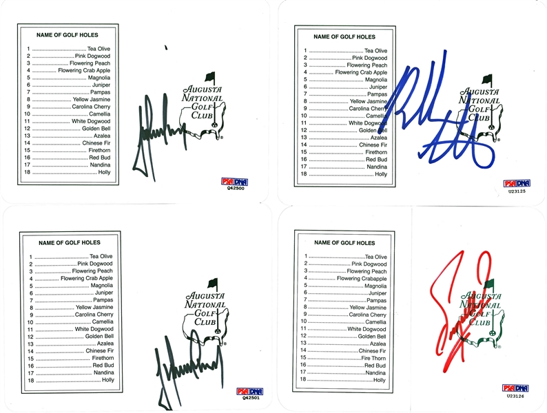 Lot of Four (4) Masters Signed Scorecards w/ Watson, Immelman & Zoeller! (PSA/DNA)