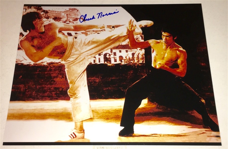 Chuck Norris Signed "Way of the Dragon" 16" x 20" w/ Bruce Lee (BAS/Beckett Guaranteed)