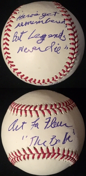 Sandlot: Art Lefleur Signed OML Baseball w/ "Heroes Get Remembered But Legends Never Die" (BAS/Beckett Guaranteed)